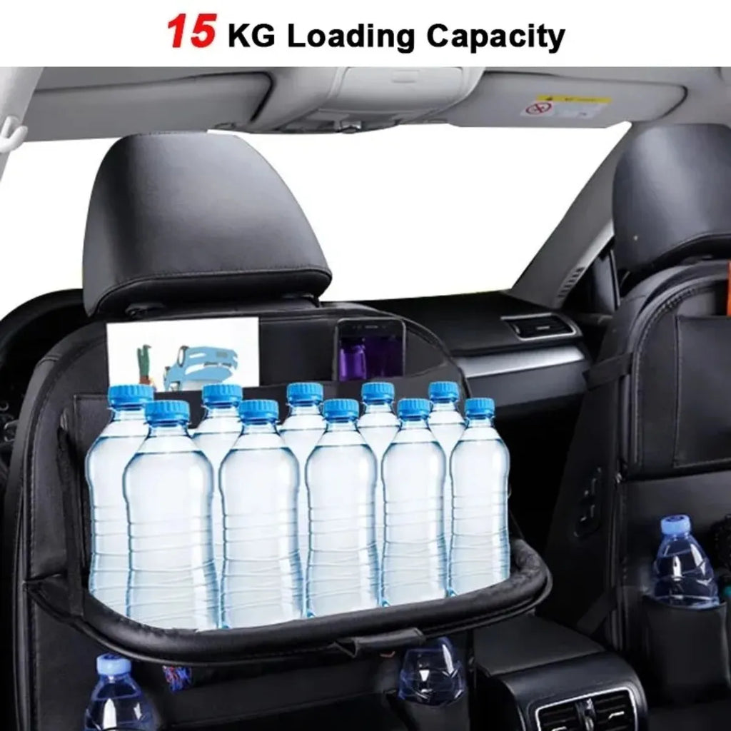 Karvixa Car Back Seat Organiser with Foldable Table Tray – PU Leather Storage