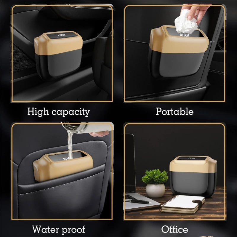 Karvixa Compact Car Trash Bin – Press-Lid Interior Waste & Storage Bin