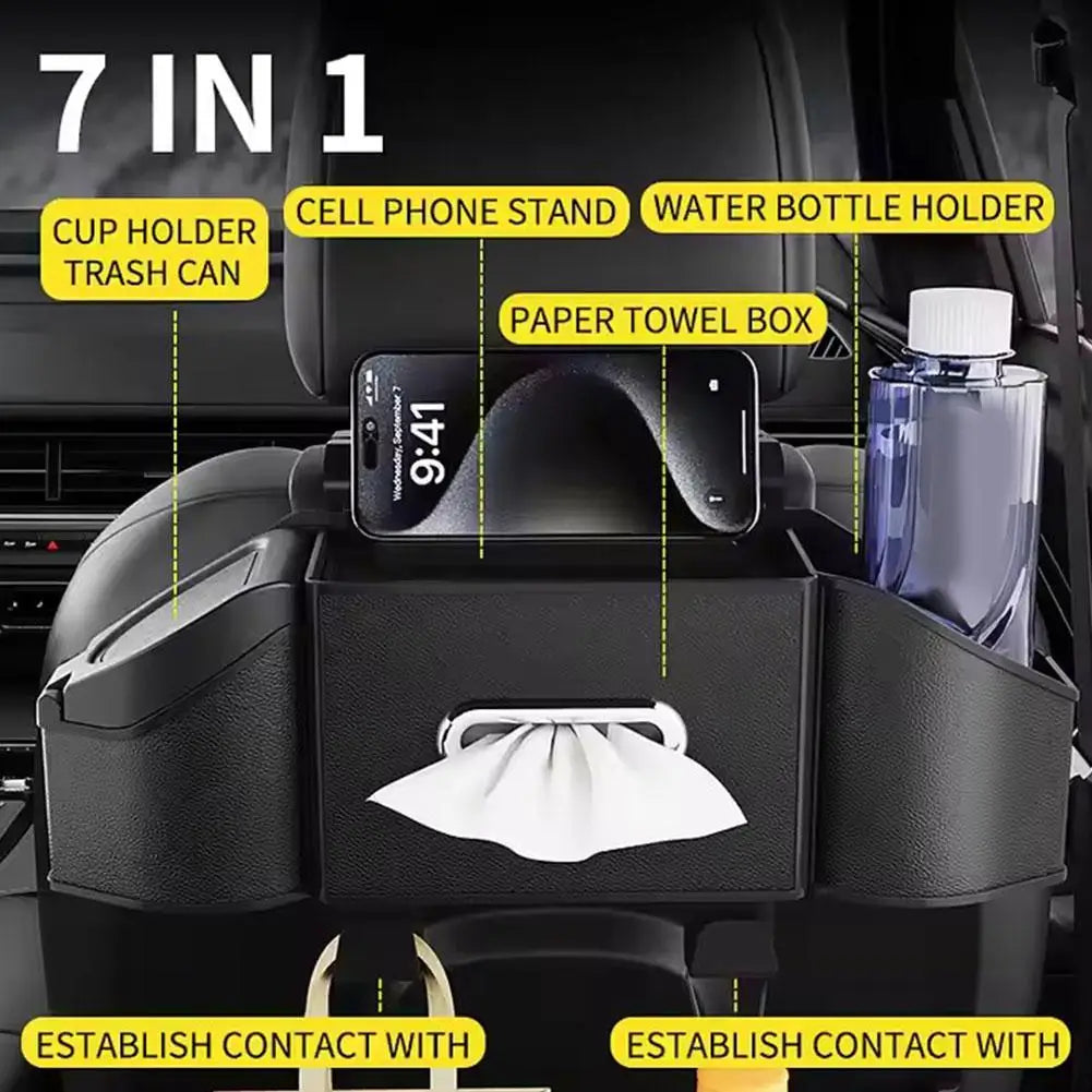 Karvixa 7-in-1 Car Backseat Organiser – Cup Holder, Tissue Box & Phone Storage
