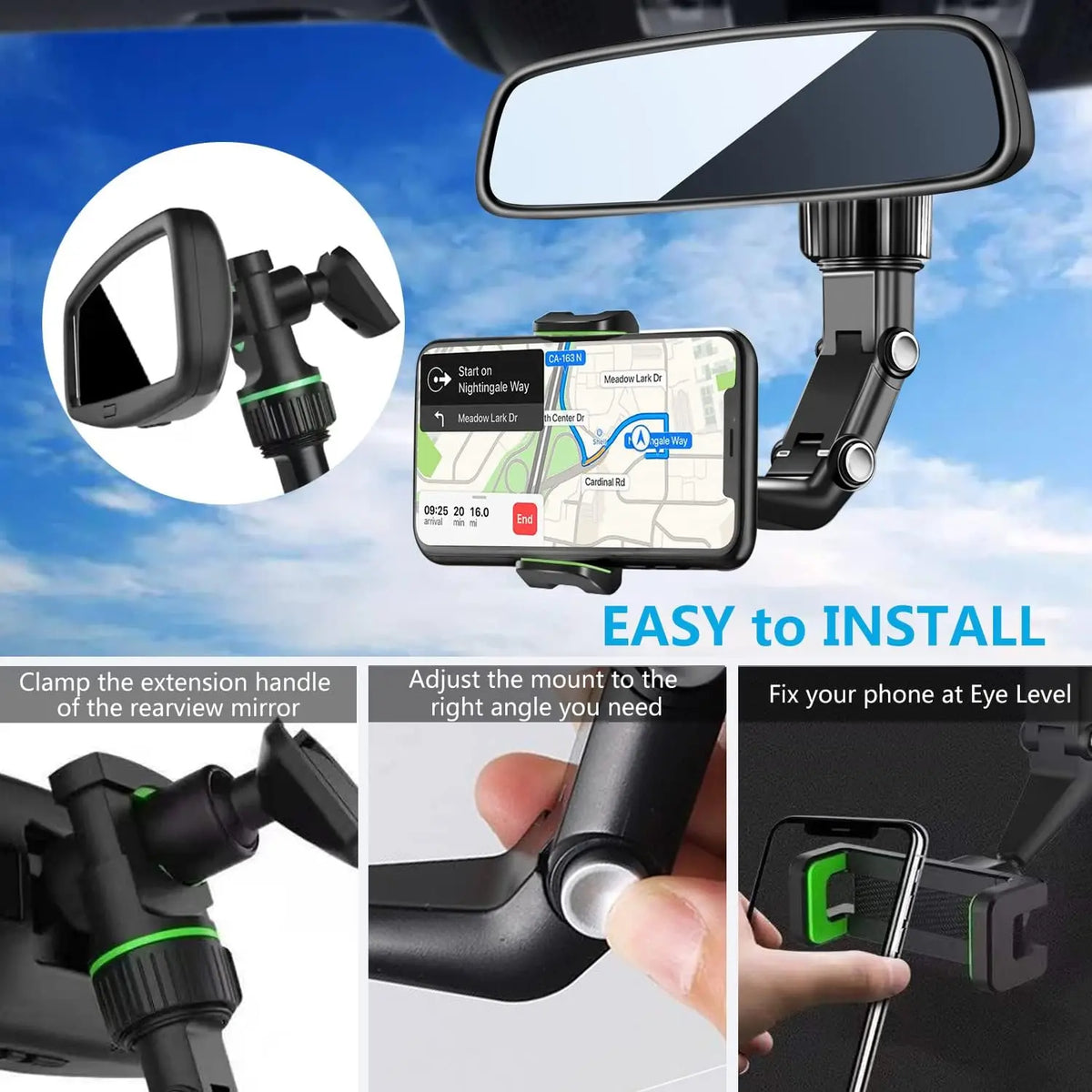 Karvixa 360° Adjustable Rear-View Mirror Phone Holder