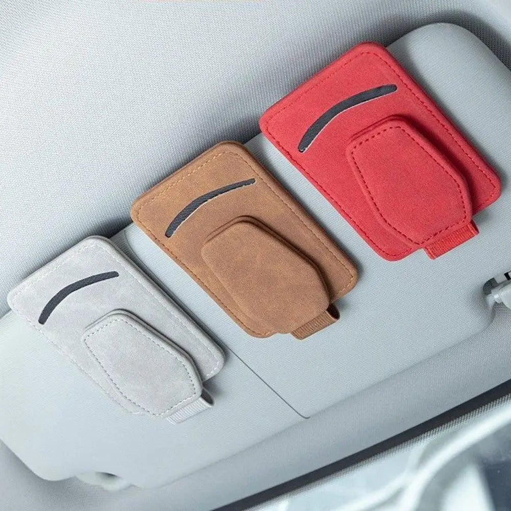 Karvixa Suede Car Sun Visor Sunglasses & Card Holder