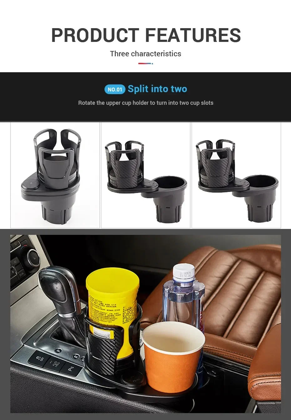 Karvixa 2-in-1 Adjustable Car Cup Holder Expander