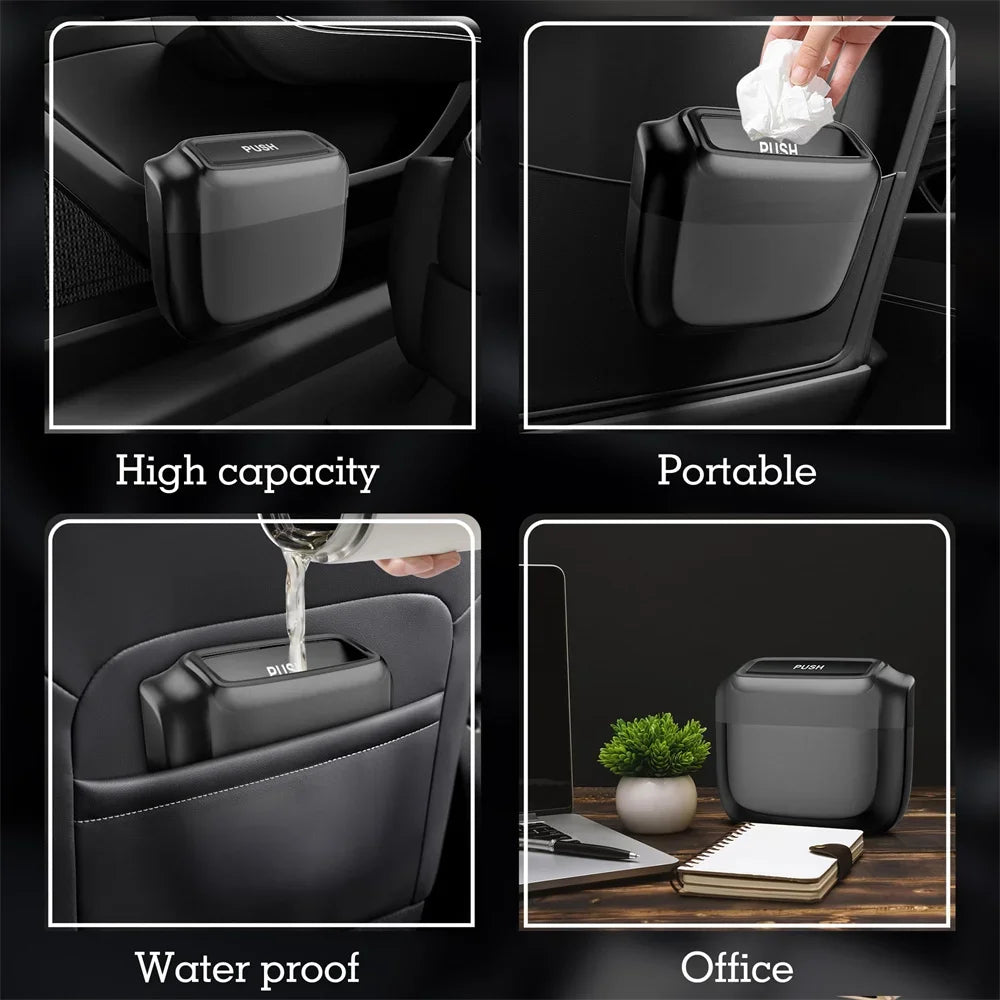 Karvixa Compact Car Trash Bin – Press-Lid Interior Waste & Storage Bin