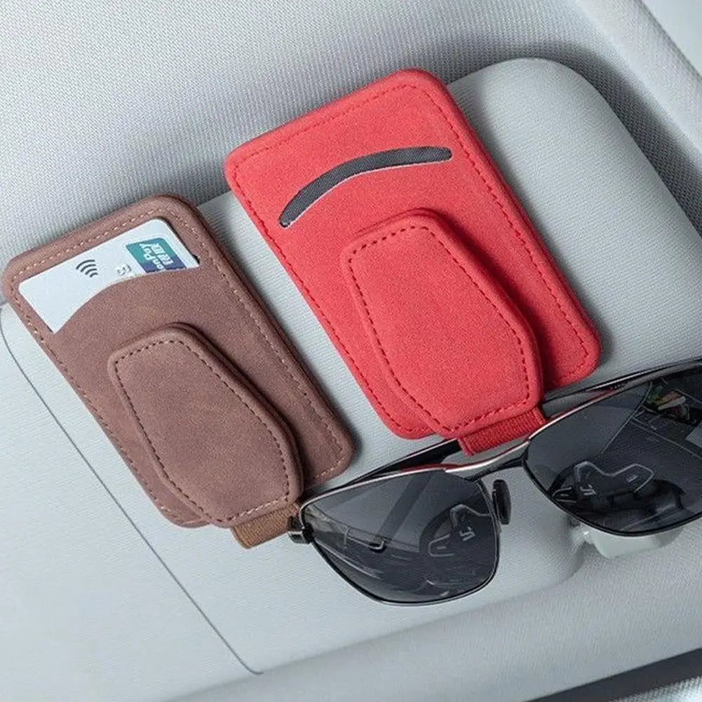 Karvixa Suede Car Sun Visor Sunglasses & Card Holder