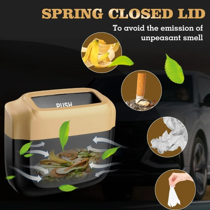 Karvixa Compact Car Trash Bin – Press-Lid Interior Waste & Storage Bin