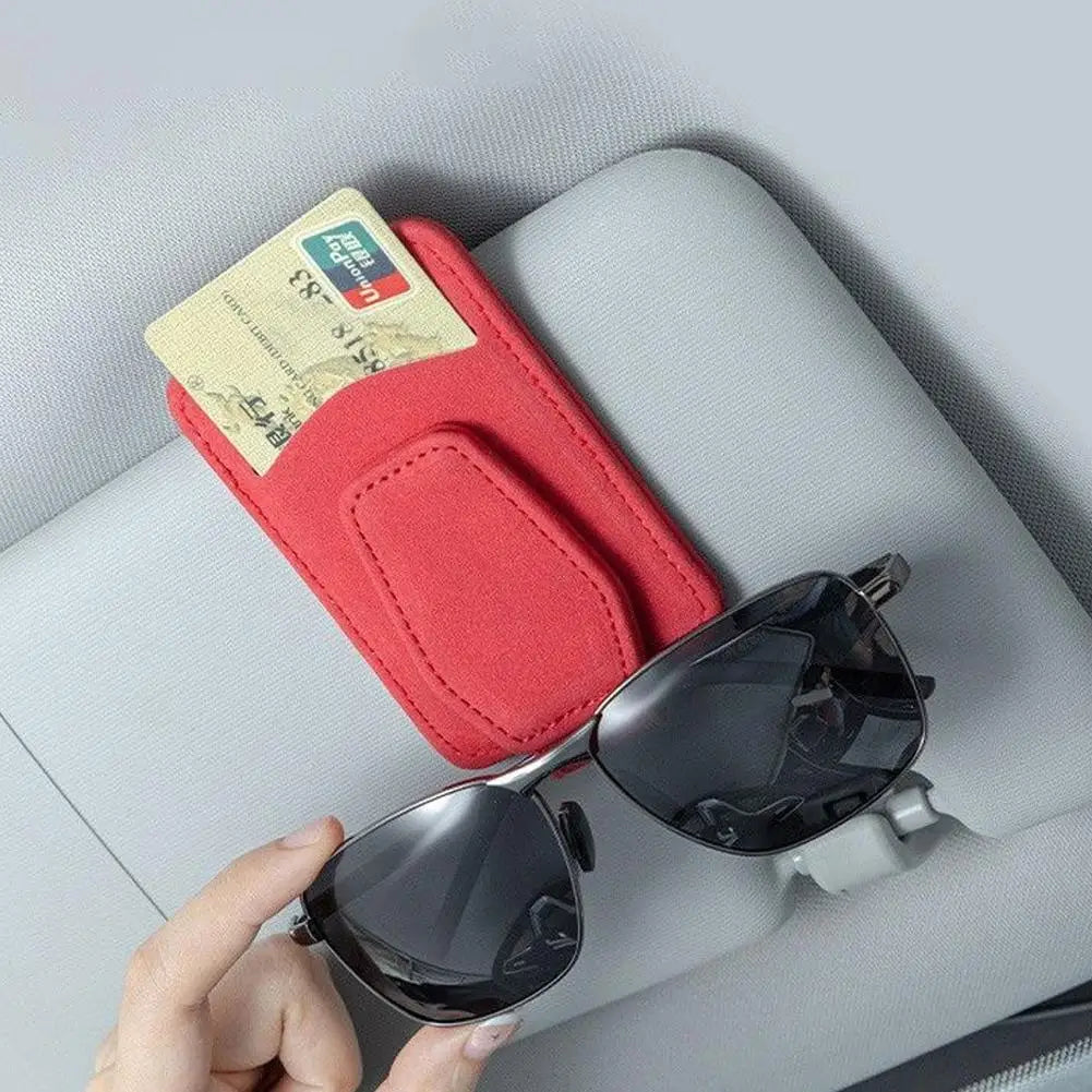 Karvixa Suede Car Sun Visor Sunglasses & Card Holder
