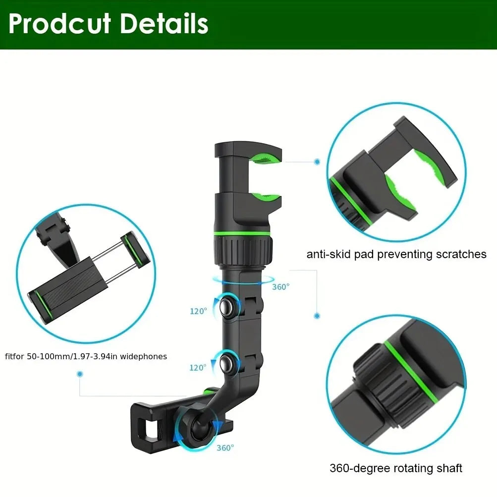 Karvixa 360° Adjustable Rear-View Mirror Phone Holder