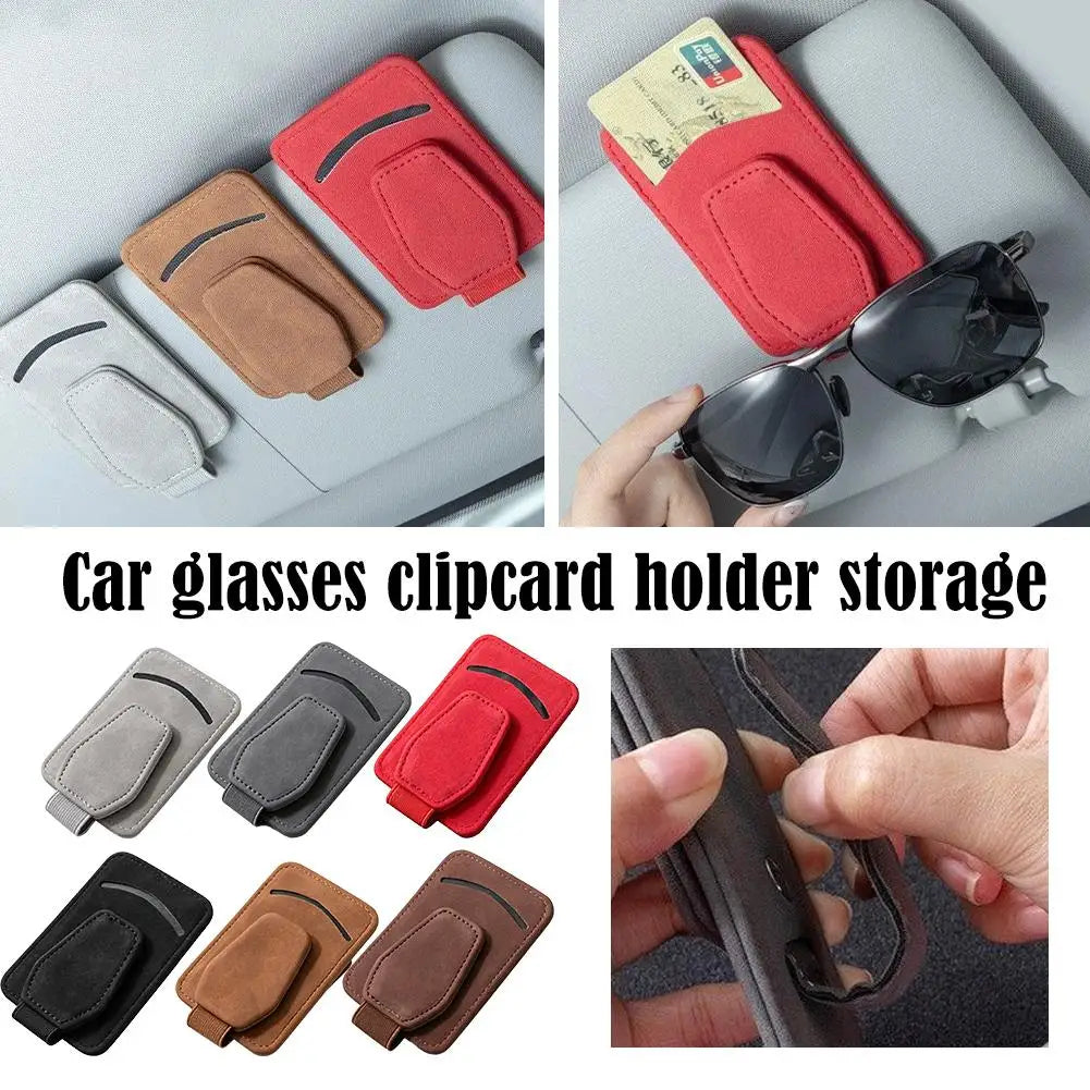 Karvixa Suede Car Sun Visor Sunglasses & Card Holder